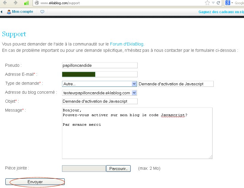 activation du javascript sur Eklablog