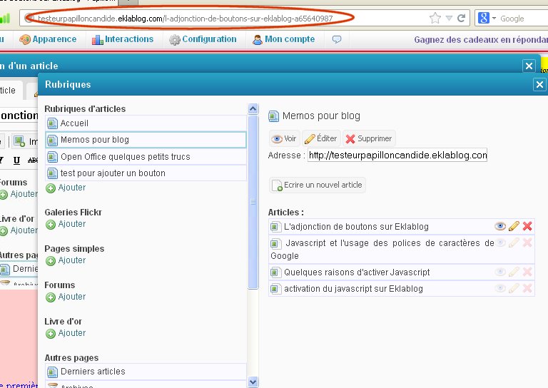 L'adjonction de boutons sur Eklablog