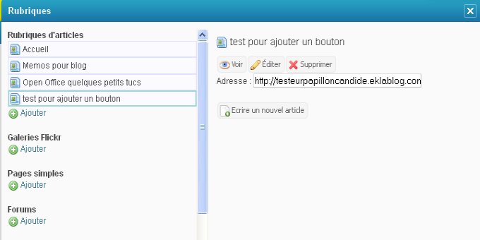L'adjonction de boutons sur Eklablog