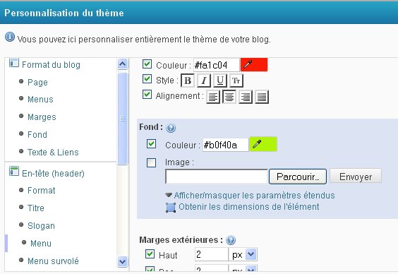 L'adjonction de boutons sur Eklablog
