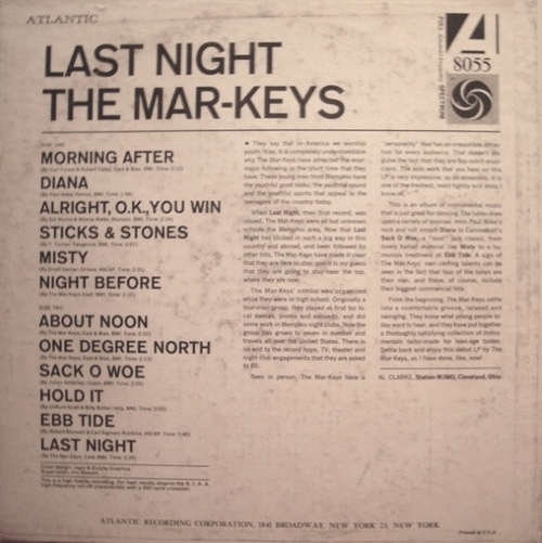 The Mar-Keys : Album " Last Night ! " Atlantic Records 8055 [ US ] en 1961