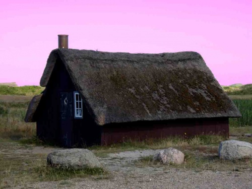 Maison typique au toit de chaume.