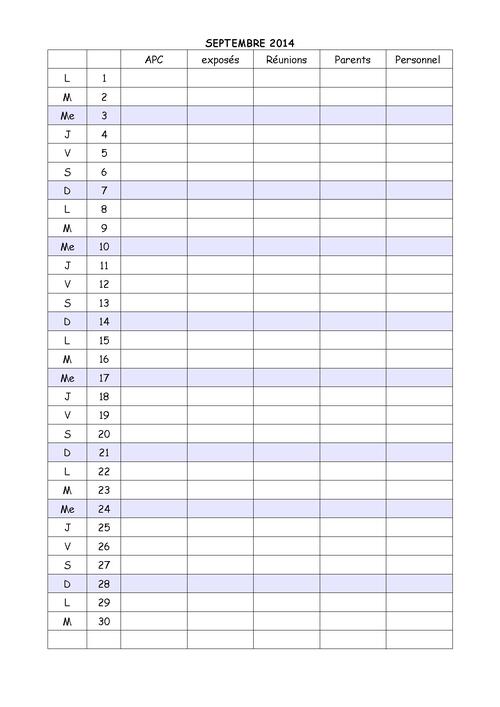 Calendrier de classe