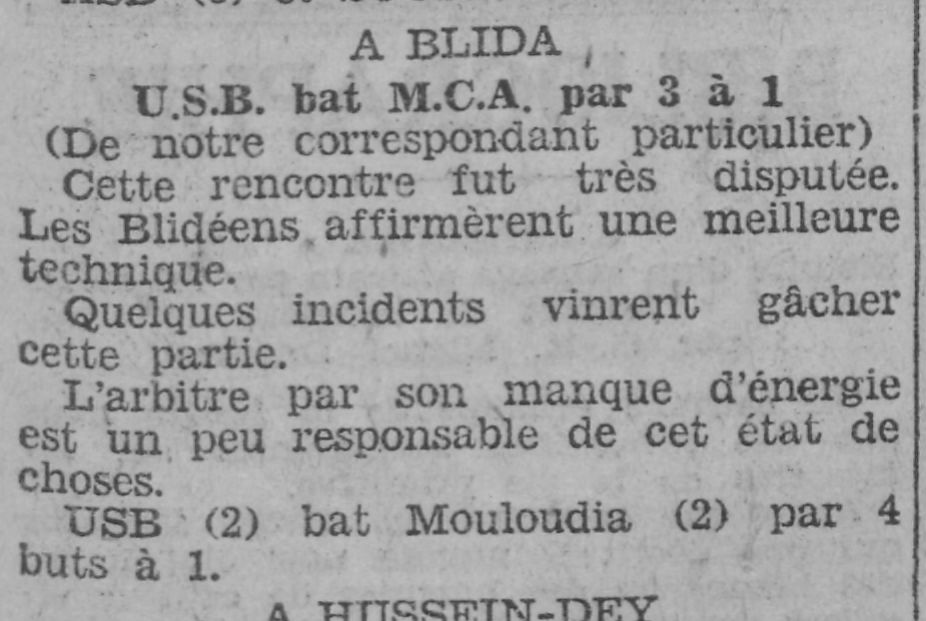 Dimanche 6.11.1932 à Blida USB-MCA 3-1