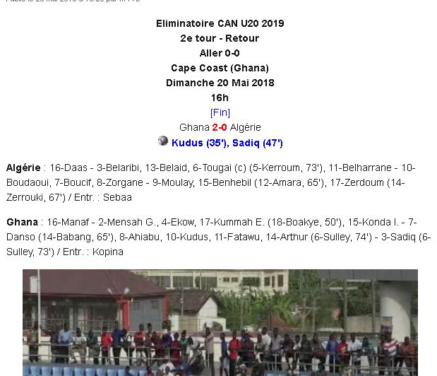 CAN U20 match retour Ghana-EN avec Daâs du MCA 2-0