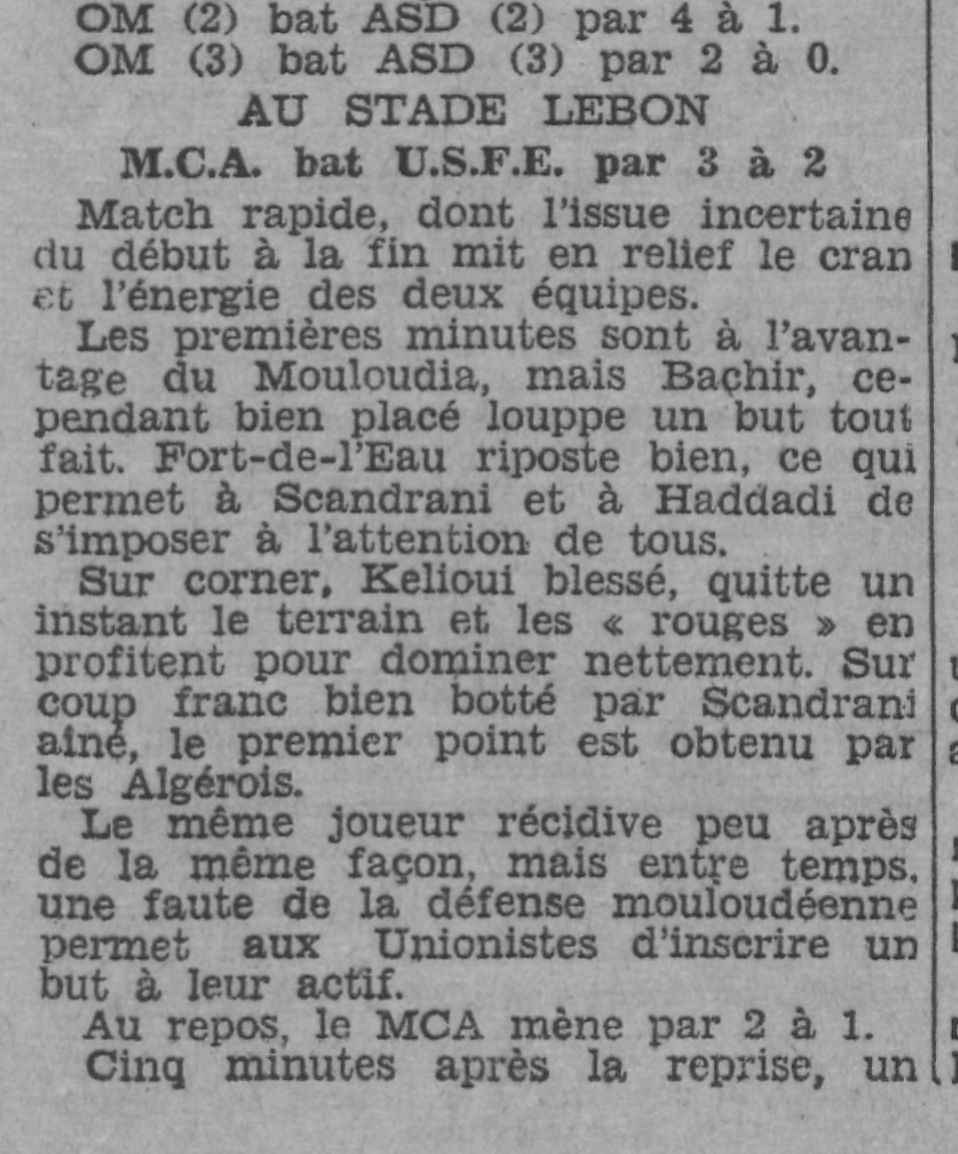 Dimanche 13.3.1933 au stade lebon MCA-USFE 3-2
