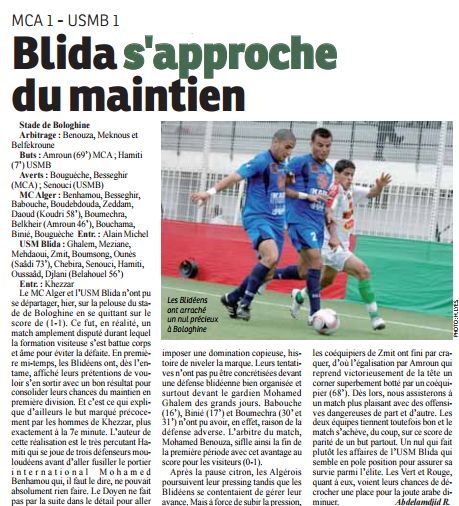 Jeudi 14.5.2009 stade Omar-Hamadi MCA-USMB 1-1