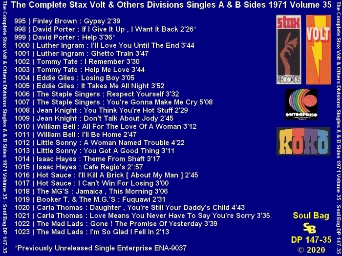 " The Complete Stax-Volt Singles A & B Sides Vol. 35 Stax & Volt Records & Others Divisions " SB Records DP 147-35 [ FR ]