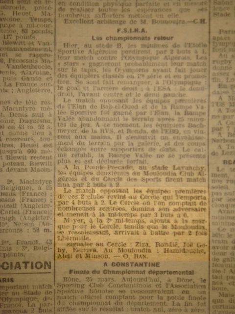 25.2.1923 pointe pescade Cercle des sports (C.S)-MCA 4-2