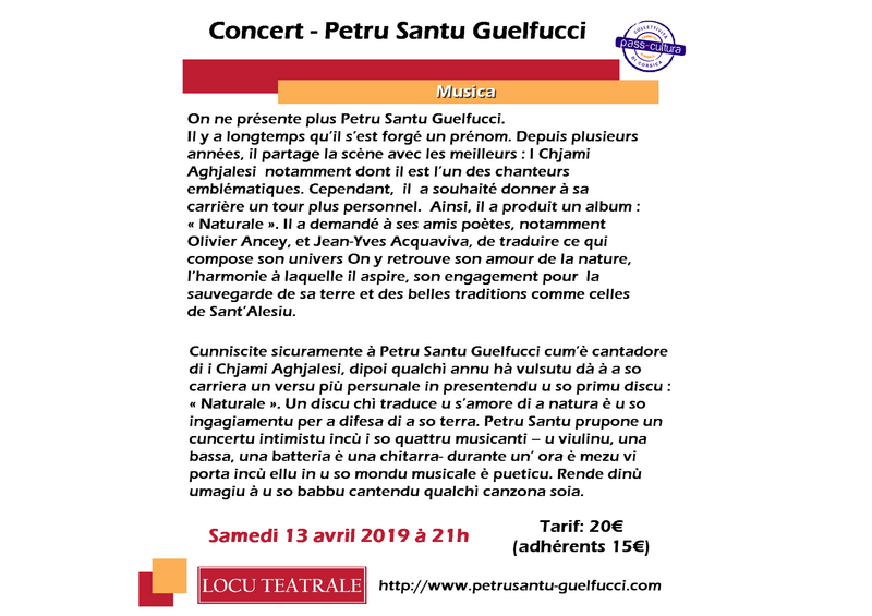 13 Avril 2019 à 21h - Concert - Petru-Santu Guelfucci