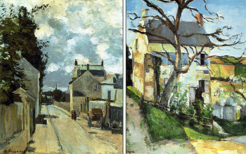 A gauche Pissarro à droite Cézanne l'Hermitage 1874