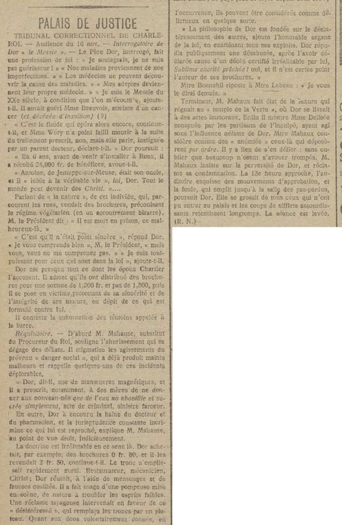 Interrogatoire de Dor le Messie (Le bruxellois 19 11 1916)