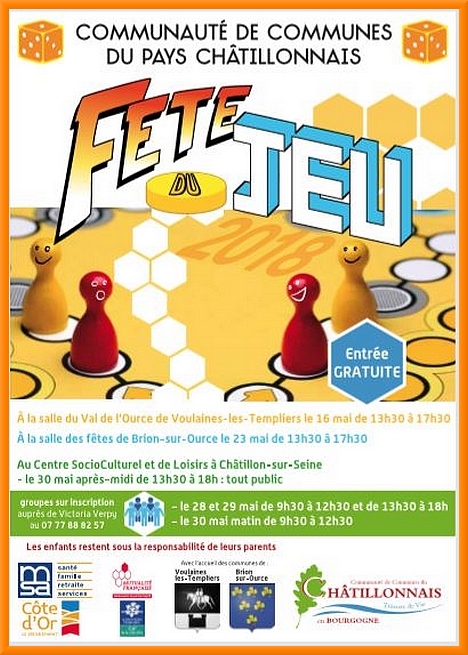 La fête du jeu avec le Centre Social, aura lieu à Voulaines les Templiers, Brion sur Ource et Châtillon sur Seine