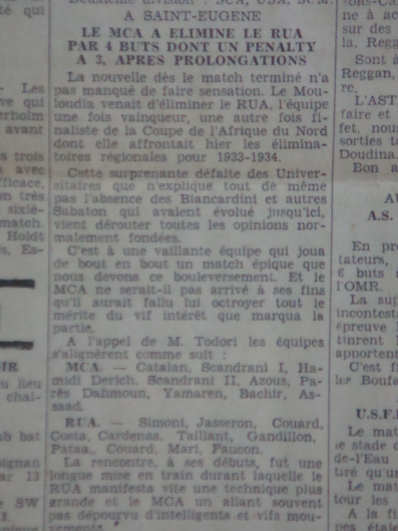 d 8.10.1933 à st eugène coupe afn mca-rua  4-3 après prolongat
