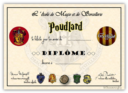 Diplôme Harry Potter à imprimer