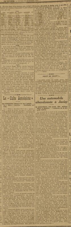 Le Culte Antoiniste (La Liberté, 27 octobre 1913)