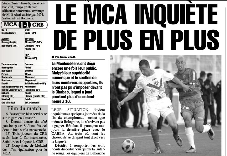 Mercredi 13.4.2011 MCA-CRB 1-1