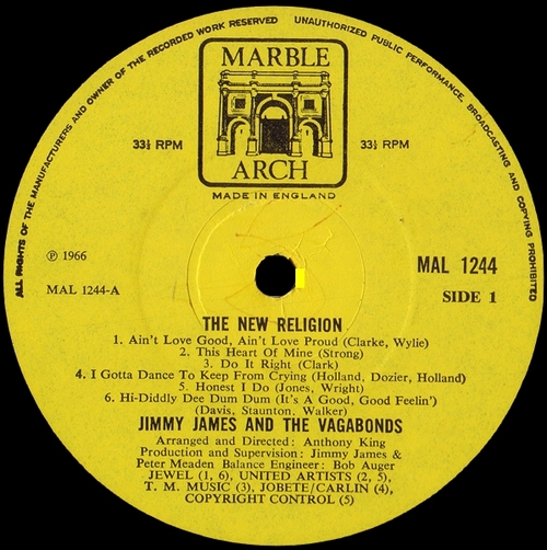 Jimmy James & The Vagabonds : Album " The New Religion " Piccadilly Records NPL 38027 [ UK ]