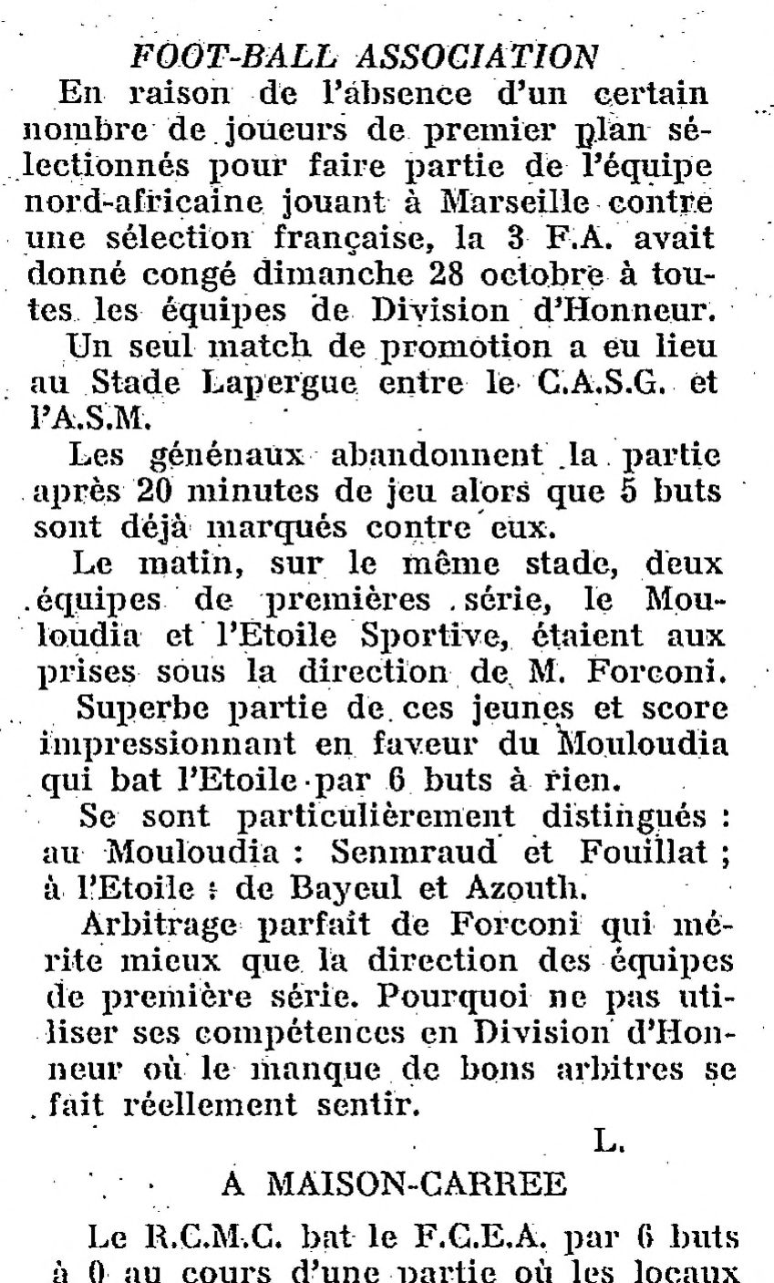 Dimanche 28.10.1923 MCA-ESA (étoile sportive algéroise) 6-0