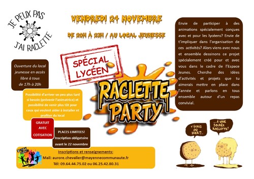 Veillée 24 novembre: raclette party lycéenne