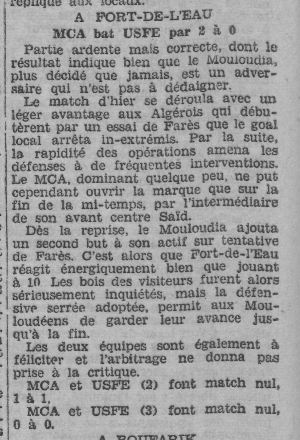Dimanche 17.4.1932 à Fort de l'eau USFE-MCA 0-2