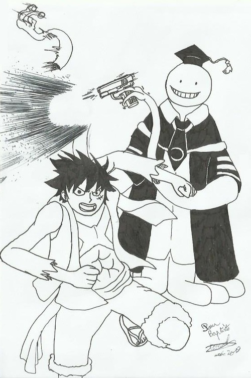 Commande n°100: Luffy et Koro-senseï avec tentacule détruit (pour Baptiste)
