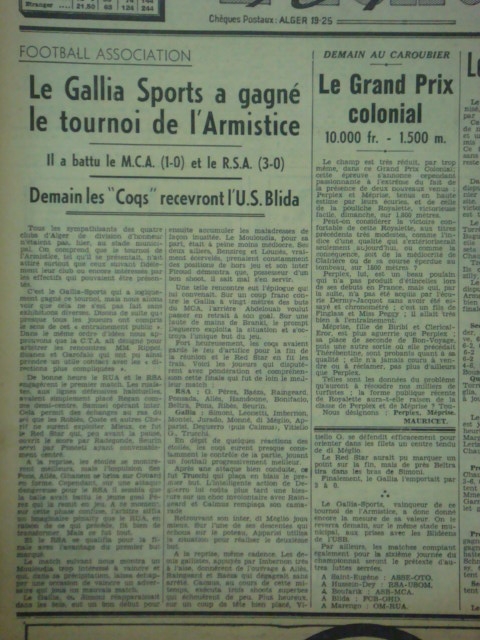 11.11.1938 mca perd devant le gallia au tournoi d\'alger