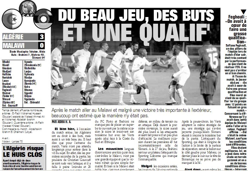 Mercredi 15.10.2014 à Blida EN-Malawi 3-1 CAN 2015