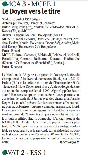 Mardi 25.5.2010 Stade du 5 Juillet 1962  MCA-MC El Eulma 3-1