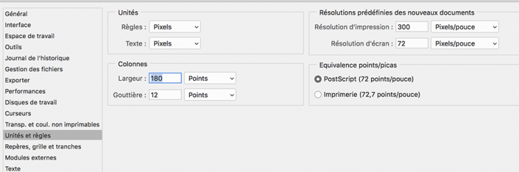 Photoshop: préférences et panneaux de droite