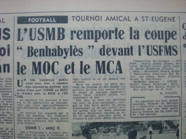 Début mars 1952 USMB remporte le tournoi du MCA