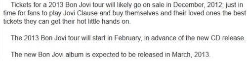Bon Jovi insider confirms new record and tour coming in 2013