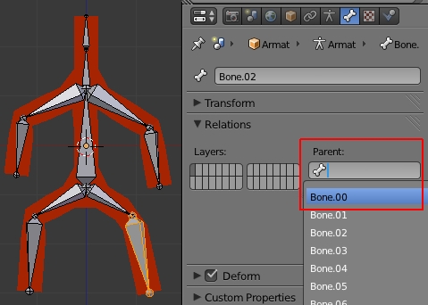 Sélectionner l'os et faire son lien de parenté