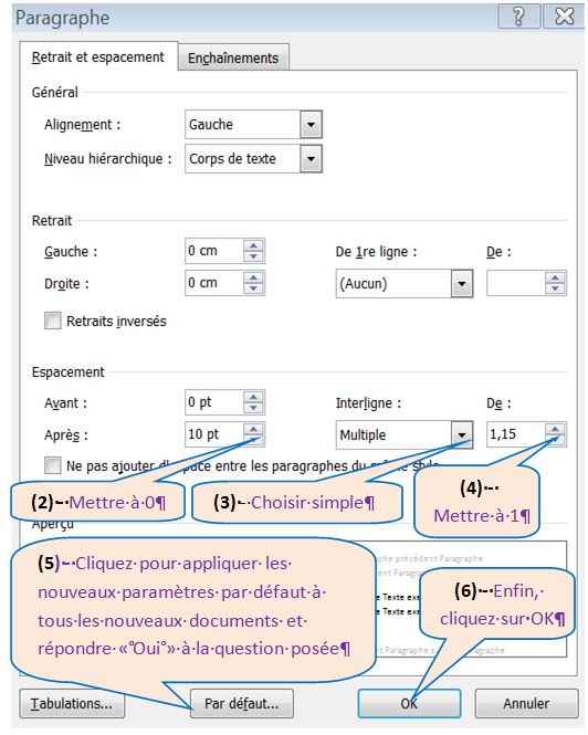 WORD 2007 - INTERLIGNE SIMPLE PAR DEFAUT