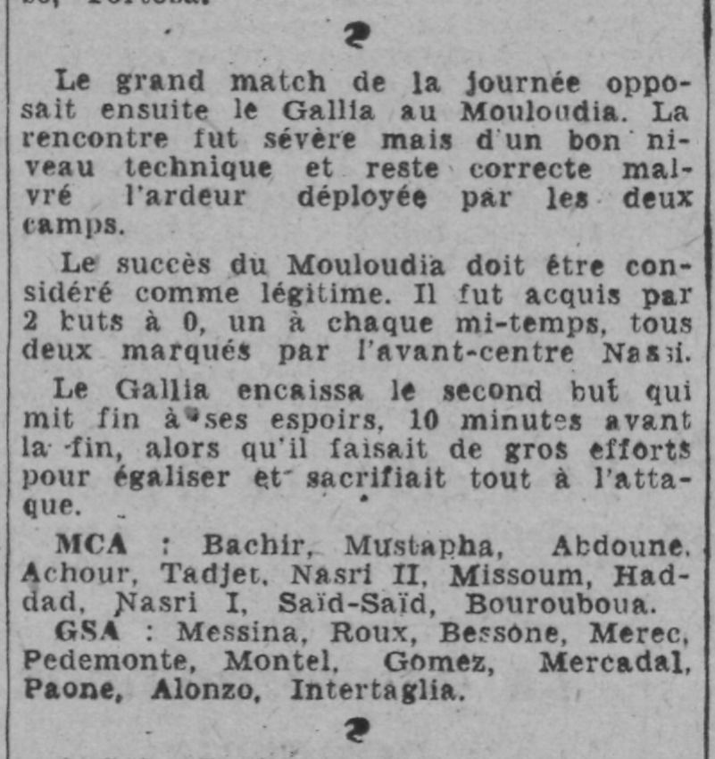 D 8.10.1944  à St Eugéne MCA-Gallia.SA 2-0
