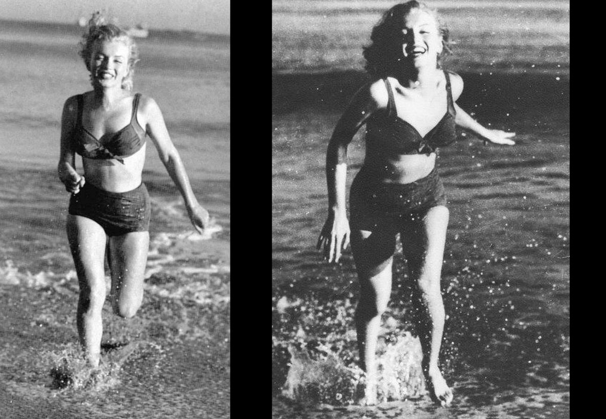 Marilyn Monroe s'amuse à la plage, vers 1951  Photographies de Laszlo Willinger