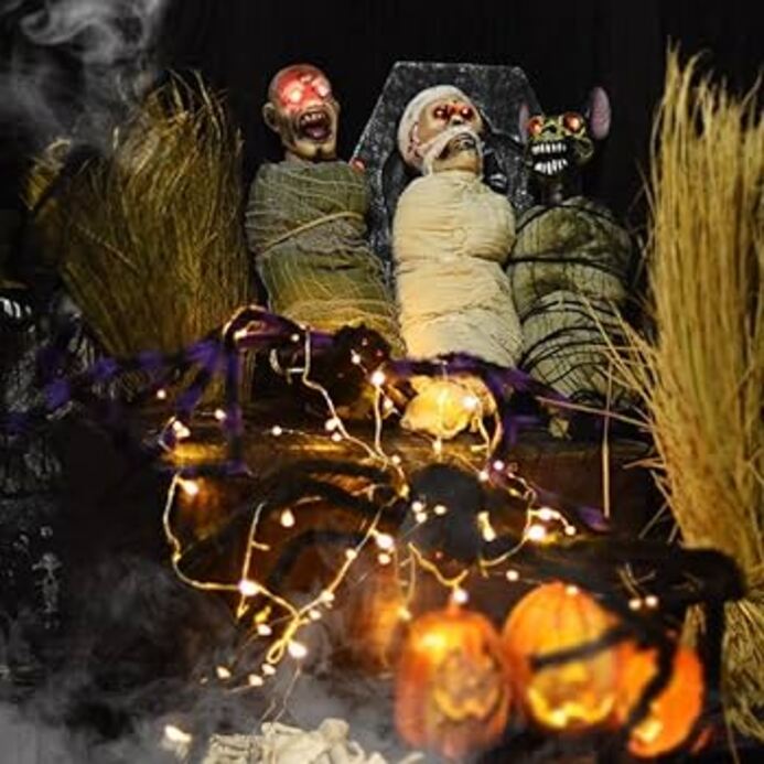 Corpse d'Halloween en forme de cocon de 76,2 cm - Décoration d'Halloween à  suspendre avec LED - Tête de mort - Yeux de tête de mort - Induction sonore  - Décoration effrayante
