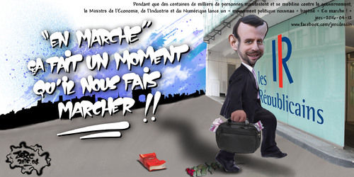 JERC 2016-04-12, caricature Emmanuel Macron. Macron se présente aux Primaires de la droiche ! www.facebook.com/jercdessin Cliquer sur la photo pour voir en plus grand