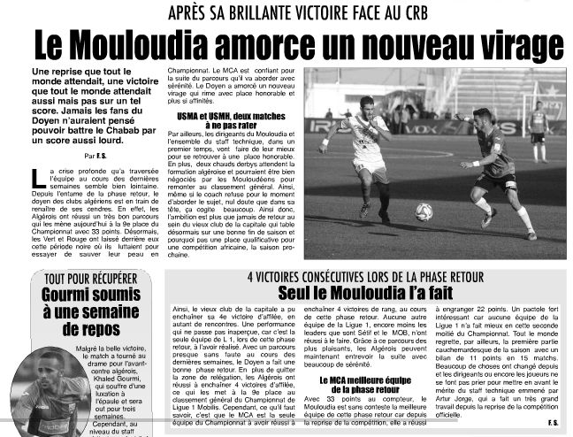 vendredi 17.04.2015 à huis clos MCA-CRB 3-0