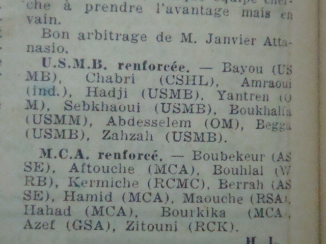 .11.1953 match gala mouloud MCA-USMB 1-1