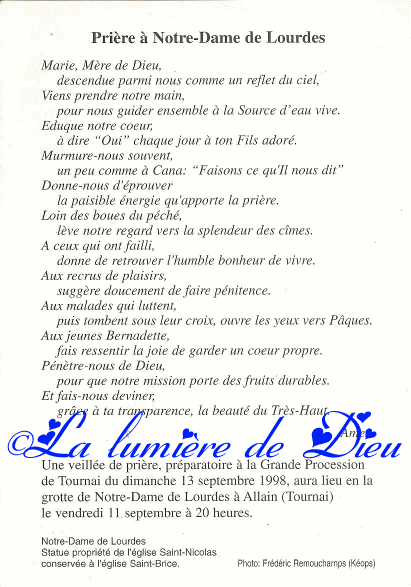 Prière à NotreDame de Lourdes Prions le Seigneur