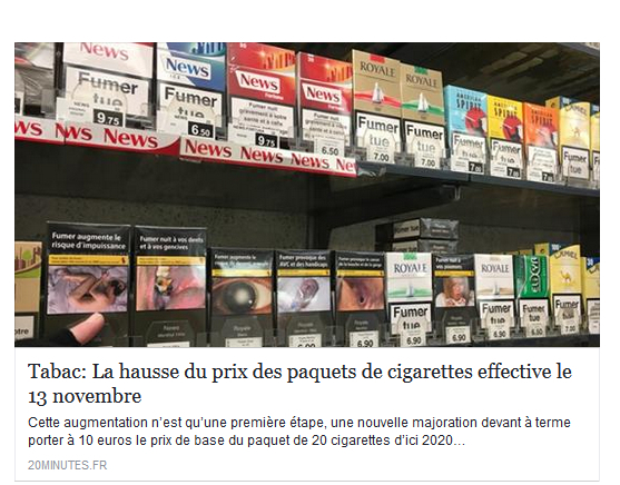 Hausse du prix des cigarettes