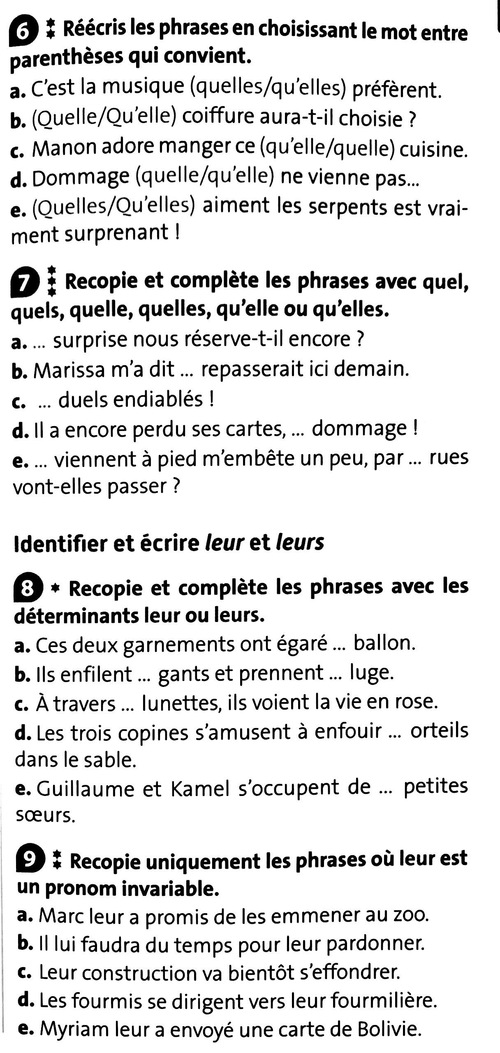 12/06 - ORTHOGRAPHE: QUEL(S)/QUELLE(S)/QU'ELLE(S) & LEUR/LEURS