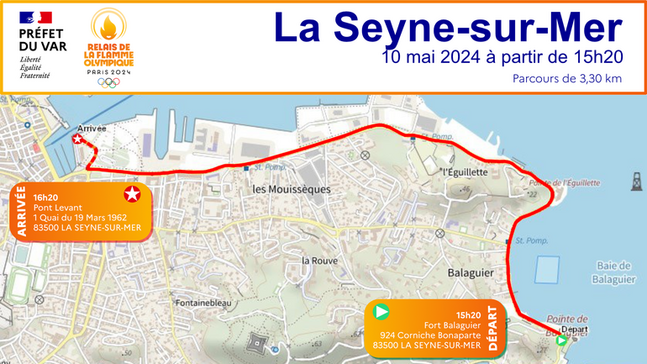 Carte avec le parcours de la flamme à La Seyne