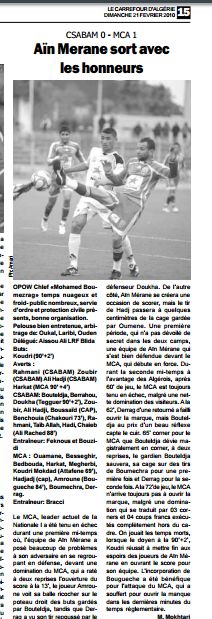 Vendredi 19.02.2010 à Chlef 16ème Coupe  SC Ain Merane -MCA 0-1
