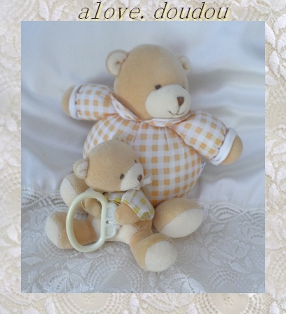 Doudou Ours Kaloo Peluche Boule Beige Et Vichy Jaune Musical  Et Bébé