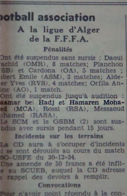 suspensions des joueurs
