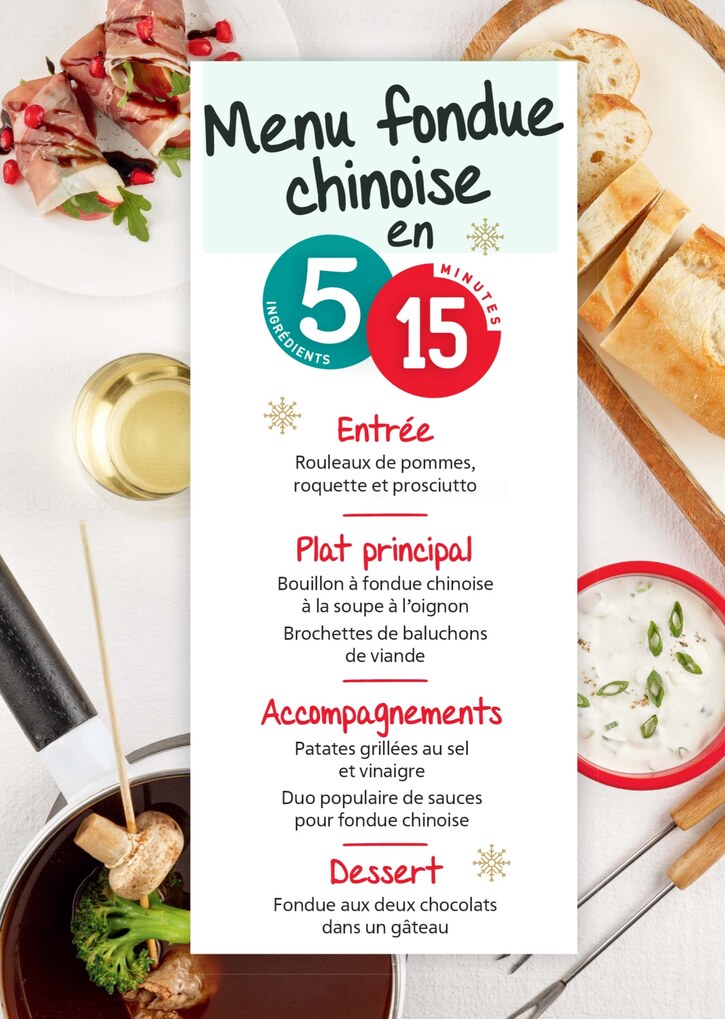 Recettes 18 - 5/15 Janvier 2023:  Menue fondue chinoise en 5 ingrédients et 15 minutes (8 pages)