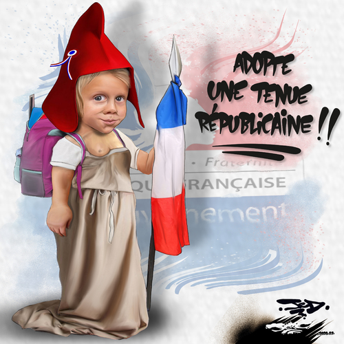 dessin de JERC et JED texte d'AKAKU du Mercredi 23 septembre 2020 Caricature tenue republicaine Blanquer : pensée uniforme www.facebook.com/jercdessin https://twitter.com/dessingraffjerc