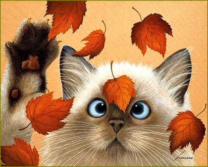 Tableau du samedi 82 : Chat et feuilles